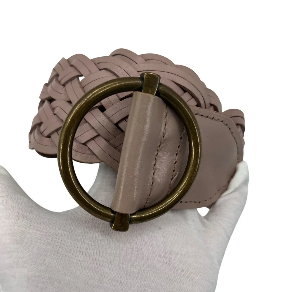 Talbots SMALL Braided Genuine Leather Belt With Brass Ring Buckle In Light Taupe